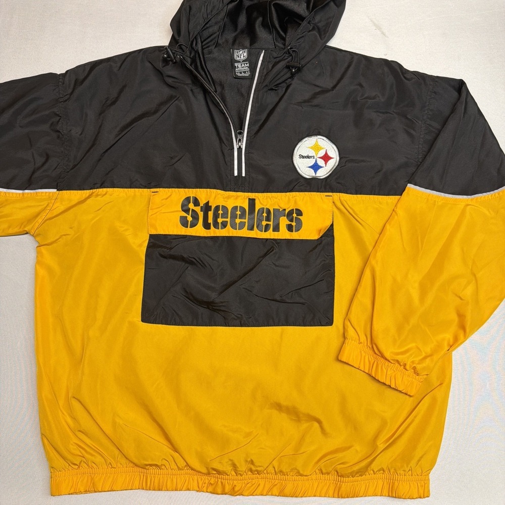 Pittsburgh Steelers NFL Team Apparel 1/4 Zip Windbreaker Mens L 90s Color Block - Picture 2 of 7